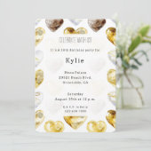 チョコレート金ゴールドホワイトハート誕生日 招待状 (スタンド正面)