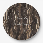 チョコレート金ゴールド渦巻きフローラブライダルシャワー ペーパープレート (正面)