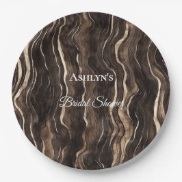 チョコレート金ゴールド渦巻きフローラブライダルシャワー ペーパープレート
