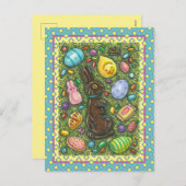 チョコレート·イースター·バニー,雛,卵,ゼリー豆 シーズンポストカード (正面/裏面)