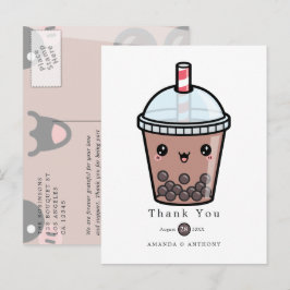 チョコレート ウォーターカラー フラワーの結婚式のお礼ポスト ポストカード