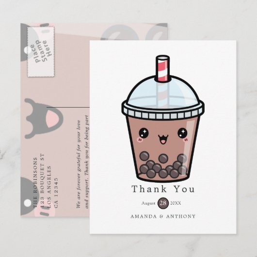 チョコレート ウォーターカラー フラワーの結婚式のお礼ポスト ポストカード (正面/裏面)