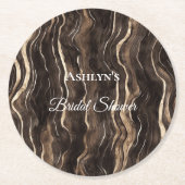 チョコレート ゴールド スワール フラワー ブライダル シャワー ラウンドペーパーコースター (正面)