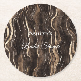 チョコレート ゴールド スワール フラワー ブライダル シャワー ラウンドペーパーコースター