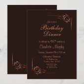 チョコレート ゴールド フラワーリーフ 60歳 誕生日ディナー 招待状 (正面/裏面)