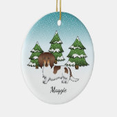 チョコレート&タンの長い髪のダシュント冬 セラミックオーナメント (右)