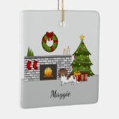 チョコレート&タンの長い髪のダッシュンドクリスマス セラミックオーナメント (右)