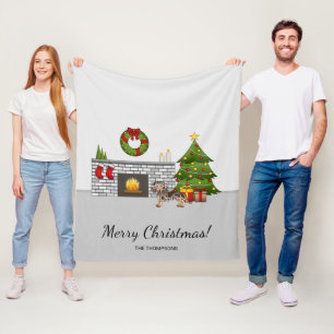 チョコレート&タン ダップル ショートヘア ダックスフント - クリスマス フリースブランケット