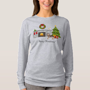 チョコレート＆タン ダップル ショートヘア ダックスフント - クリスマス Tシャツ