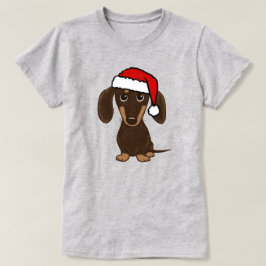 チョコレート ダックスフント サンタ かわいい ウィーナードッグ Tシャツ