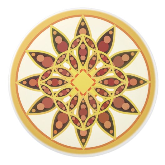 チョコレート、テラコッタと錆のマンダラパターン セラミックノブ (正面)