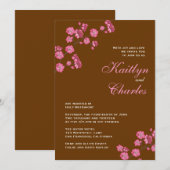 チョコレート·ブラウン·ピンク·フラワーズ·ヴィンテージ·ウェディング 招待状 (正面/裏面)