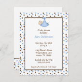 チョコレート&ブルードット男の赤ちゃんシャワー招待状 招待状 (正面/裏面)