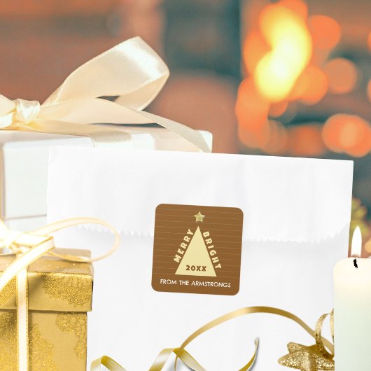 チョコレート ミニマリスト クリスマス ツリー ネーム スクエアシール