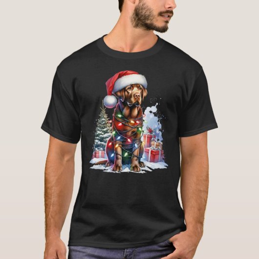 チョコレート ラブラドール レトリーバー 犬 サンタ クリスマス T Tシャツ (正面)