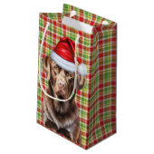 チョコレート・ラボのクリスマスドッグを持つプレイド スモールペーパーバッグ (裏面アングル)