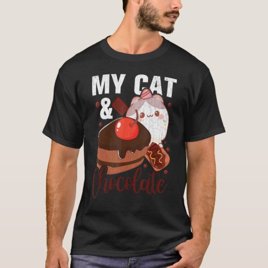 チョコレート+食べる+猫のグラフィック Tシャツ (正面)