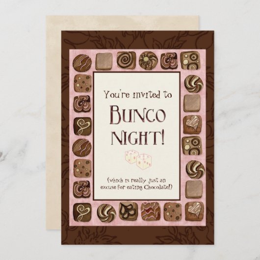 チョコレートBuncoのパーティーの文庫の招待状による死 招待状 (正面/裏面)
