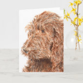 チョコレートLabradoodle #2の挨拶状 カード (黄色い花)
