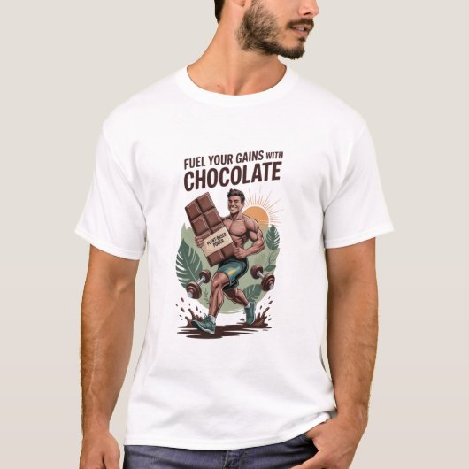 チョコレートTシャツで筋トレをパワーアップ！面白いヴィーガンデザイン Tシャツ (正面)