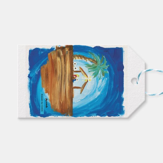 チョックのキッズアート – 地球の平和 ギフトタグ (正面(横))