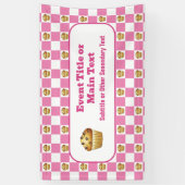 チョックチップマフィンチェックピンク&ホワイトカスタムベーキング 横断幕 (縦)