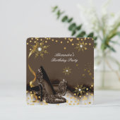 チョック金ゴールドブラウンブラックハイヒールバースデーパーティー 招待状 (スタンド正面)
