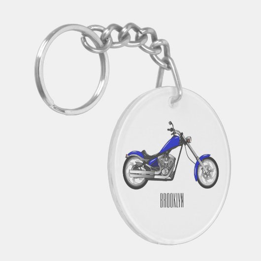 チョッパーのオートバイの漫画イラストレーション キーホルダー (正面左)