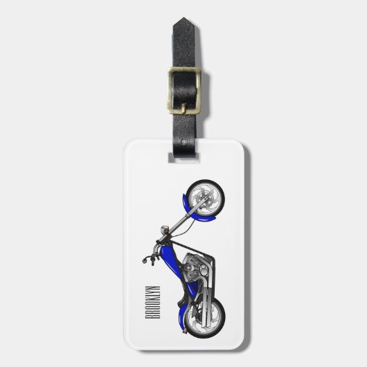 チョッパーのオートバイの漫画イラストレーション ラゲッジタグ (正面縦)