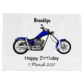 チョッパーのオートバイの漫画イラストレーション ラージペーパーバッグ (裏面)