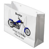 チョッパーのオートバイの漫画イラストレーション ラージペーパーバッグ (正面アングル)