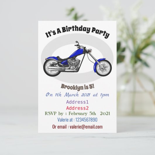 チョッパーのオートバイの漫画イラストレーション 招待状 (スタンド正面)