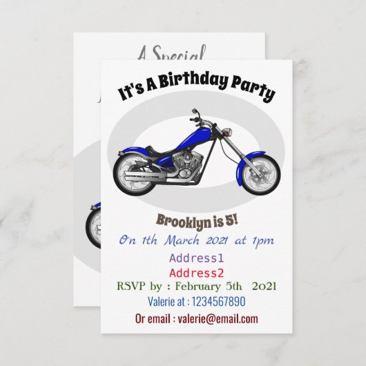 チョッパーのオートバイの漫画イラストレーション 招待状 (正面/裏面)