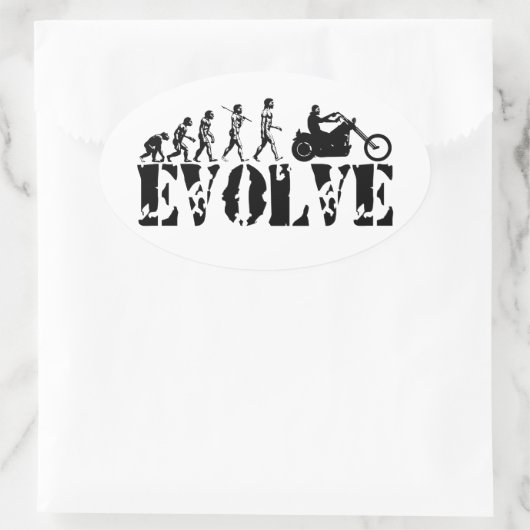 チョッパーバイクもしくは自転車に乗る人オートバイライダーエボリューションアート 楕円形シール (バッグ)