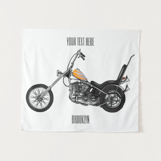 チョッパーバイク1950カートゥーンイラストレーション タペストリー (正面(横))