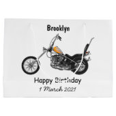 チョッパーバイク1950カートゥーンイラストレーション ラージペーパーバッグ (裏面)