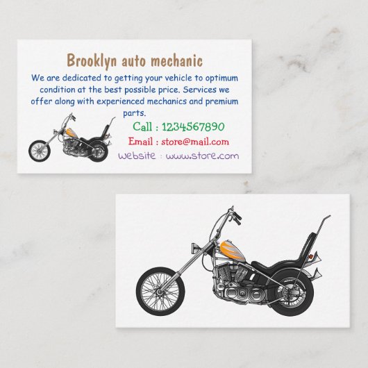 チョッパーバイク1950カートゥーンイラストレーション 名刺 (正面/裏面)