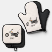チョッパーバイク1950カートゥーンイラストレーション 鍋つかみ&鍋敷きセット (正面/裏面)