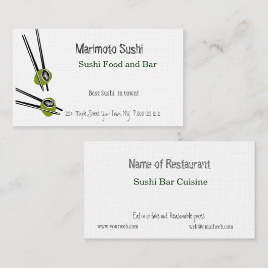 チョップはNの寿司の中国のな食糧レストランを付けます 名刺 (正面/裏面)