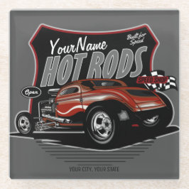 チョップパーソナライズされたレッド改造クーペ  ガラスコースター