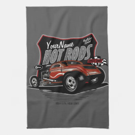 チョップパーソナライズされたレッド改造・クーペ・スピードショップ キッチンタオル