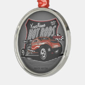 チョップパーソナライズされたレッド改造・クーペ・スピードショップ メタルオーナメント (左)