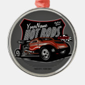 チョップパーソナライズされたレッド改造・クーペ・スピードショップ メタルオーナメント (正面)