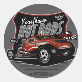 チョップパーソナライズされたレッド改造・クーペ・スピードショップ ラウンドシール