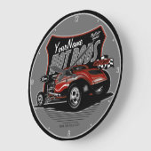 チョップパーソナライズされたレッド改造・クーペ・スピードショップ ラージ壁時計 (傾斜)