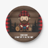 チョップ！Lumberjack Flannel素朴ベビーシャワー ペーパープレート (正面)