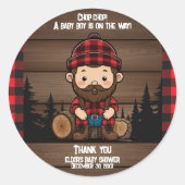チョップ！Lumberjack Flannel素朴ベビーシャワー ラウンドシール (正面)