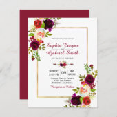 チョッモダンブルゴーニュフローラ金ゴールドフレー結婚ム 招待状 (正面/裏面)