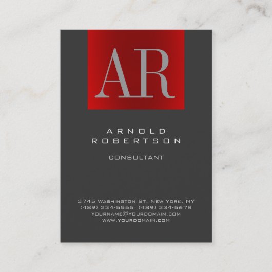 チョビースタイリッシュグレイ赤モノグラム名刺 名刺 (正面)