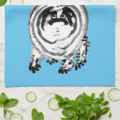 チョンキーストライプの日本のタビー猫 キッチンタオル (折り畳み)